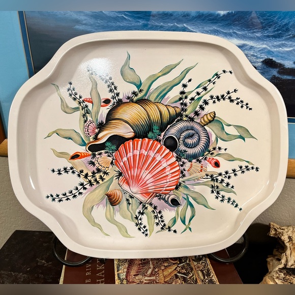 VINTAGE & RARE 50’s SEA SHELL METAL TRAY - Picture 5 of 7